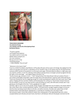 TEXAS MUSIC MAGAZINE You Gotta Be Strong Terri Hendrix and the Art of the Spiritual Kind by Richard Skanse