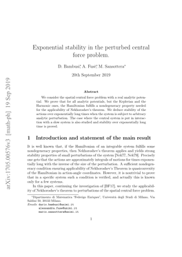 Exponential Stability in the Perturbed Central Force Problem. Arxiv