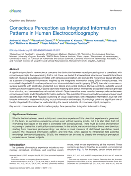 Conscious Perception As Integrated Information Patterns in Human Electrocorticography