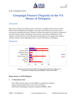 Campaign Finance Disparity in the VA House of Delegates