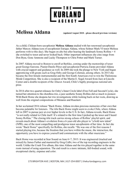 Melissa Aldana (Updated August 2018 – Please Discard Previous Versions)