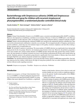 Bacteriotherapy with Streptococcus Salivarius 24SMB And