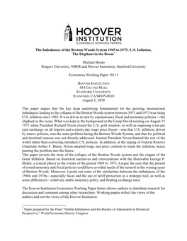 The Imbalances of the Bretton Woods System 1965 to 1973: U.S. Inflation, the Elephant in the Room*