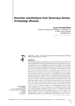 Devonian Acanthodians from Severnaya Zemlya Archipelago (Russia)