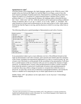 Spatial Deixis in Aghu1 of All the Greater Awyu Languages, the Aghu Language, Spoken (In the 1950S) by Some 1,500 People In