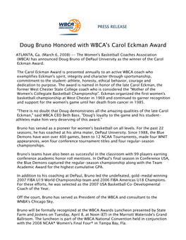 Doug Bruno Honored with WBCA's Carol Eckman Award 2007-08