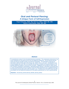 Oral and Perioral Piercing: a Unique Form of Self-Expression