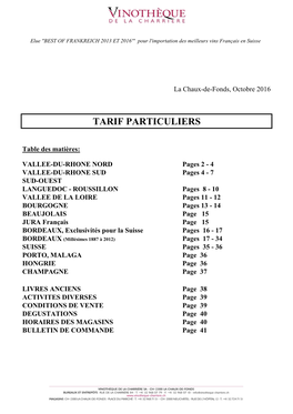 Tarif Particuliers