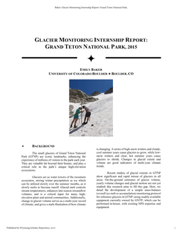 Glacier Monitoring Internship Report: Grand Teton National Park