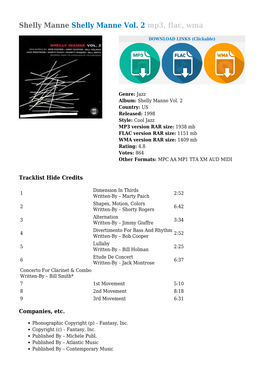 Shelly Manne Vol. 2 Mp3, Flac, Wma