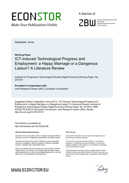 ICT-Induced Technological Progress and Employment: a Happy Marriage Or a Dangerous Liaison? a Literature Review