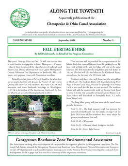 ALONG the TOWPATH a Quarterly Publication of the Chesapeake & Ohio Canal Association