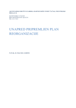 Unapred Pripremljen Plan Reorganizacije