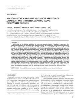 Microhabitat Suitability and Niche Breadth of Common and Imperiled Atlantic Slope Freshwater Mussels