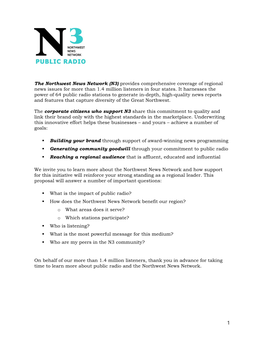 The Northwest News Network (N3) Provides Comprehensive Coverage of Regional News Issues for More Than 1.4 Million Listeners in Four States