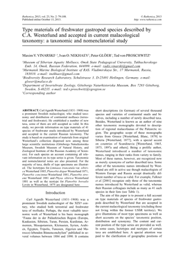 Type Materials of Freshwater Gastropod Species Described by C.A