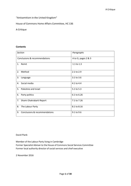 “Antisemitism in the United Kingdom” House of Commons Home Affairs