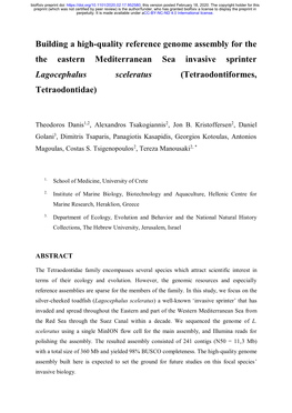 Building a High-Quality Reference Genome Assembly for the the Eastern Mediterranean Sea Invasive Sprinter Lagocephalus Sceleratus (Tetraodontiformes, Tetraodontidae)