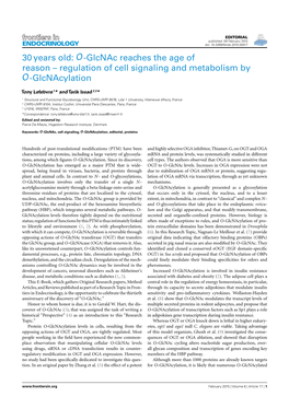 30 Years Old: O-Glcnac Reaches the Age of Reason – Regulation of Cell Signaling and Metabolism by O-Glcnacylation