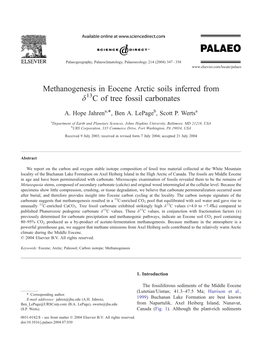 Methanogenesis in Eocene Arctic Soils Inferred from D C of Tree Fossil