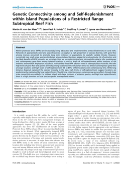 Genetic Connectivity Among and Self-Replenishment Within Island Populations of a Restricted Range Subtropical Reef Fish
