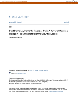 A Survey of Dismissal Rulings in 10B-5 Suits for Subprime Securities Losses