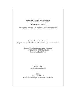 Lista De Propiedades De PR Incluidas En El Registro Nacional Diciembre