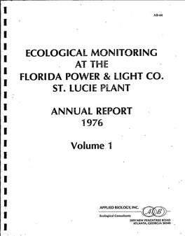 Ecological Monitoring at the Florida Power & Light Company St. Lucie