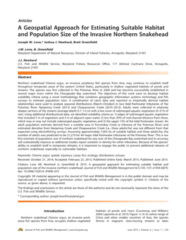 A Geospatial Approach for Estimating Suitable Habitat and Population Size of the Invasive Northern Snakehead