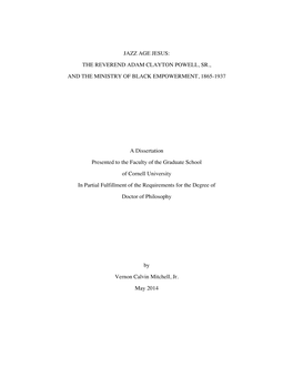 Jazz Age Jesus: the Reverend Adam Clayton Powell, Sr., and the Ministry of Black Empowerment, 1865-1937