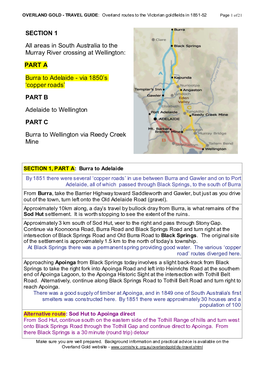 SECTION 1 All Areas in South Australia to the Murray River Crossing at Wellington: PART a Burra to Adelaide