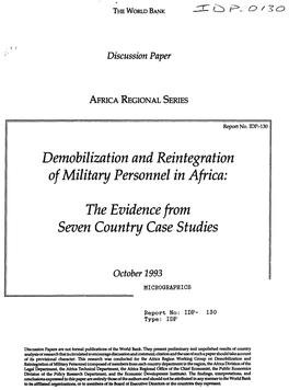 Demobilization and Reintegration of Military