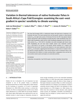 Variation in Thermal Tolerances of Native Freshwater Fishes in South