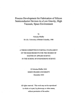 Process Development for Fabrication of Silicon Semiconductor Devices in a Low Gravity, High Vacuum, Space Environment