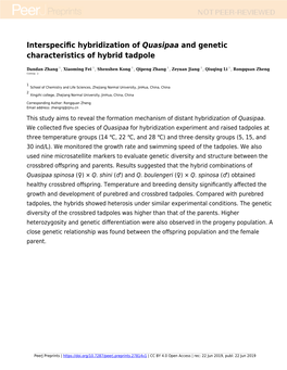 Interspecific Hybridization of [I]Quasipaa[I] and Genetic