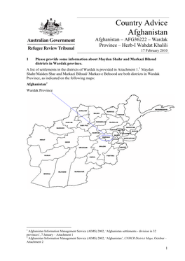 Wardak Province – Hezb-I Wahdat Khalili 17 February 2010