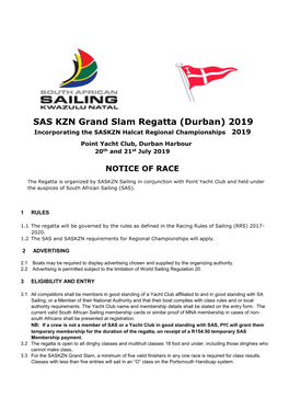 SAS KZN Grand Slam Regatta (Durban) 2019 Incorporating the SASKZN Halcat Regional Championships 2019