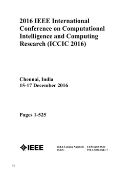 2016 IEEE International Conference on Computational Intelligence and Computing
