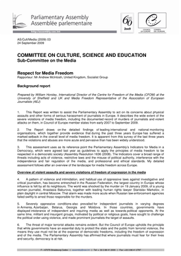 COMMITTEE on CULTURE, SCIENCE and EDUCATION Sub-Committee on the Media