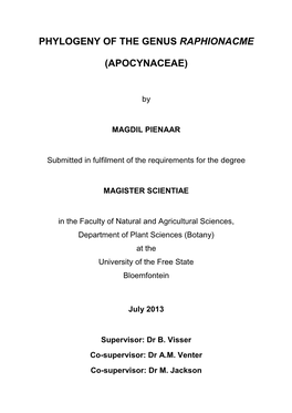 Phylogeny of the Genus Raphionacme (Apocynaceae)