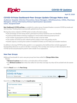 COVID-19 Pulse Dashboard–Peer Groups Update Chicago Metro Area