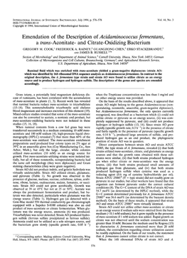 Acidaminococcus Fermentans, a Trans-Aconit Ate- and Citrat E-Oxidizing Bacterium GREGORY M