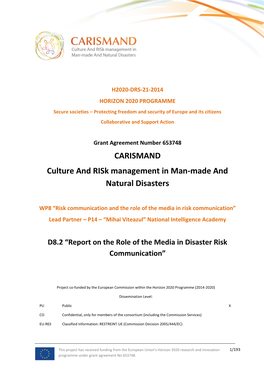 CARISMAND Culture and Risk Management in Man-Made and Natural Disasters