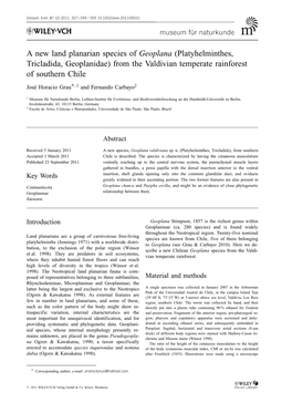 A New Land Planarian Species of Geoplana (Platyhelminthes, Tricladida, Geoplanidae) from the Valdivian Temperate Rainforest of Southern Chile