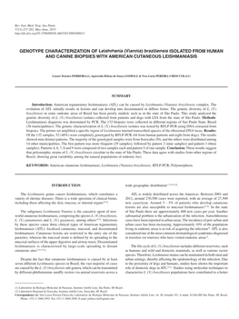 GENOTYPE CHARACTERIZATION of Leishmania (Viannia) Braziliensis ISOLATED from HUMAN and CANINE BIOPSIES with AMERICAN CUTANEOUS LEISHMANIASIS