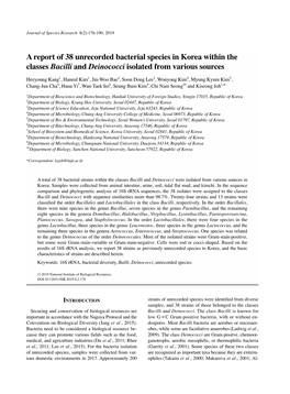 A Report of 38 Unrecorded Bacterial Species in Korea Within the Classes Bacilli and Deinococci Isolated from Various Sources