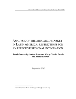 Analysis of the Air Cargo Market in Latin America: Restrictions for an Effective Regional Integration