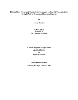 Effect of Low Water and Nutrient Environments on Growth Characteristics of Eight Native Ornamental Perennial Species