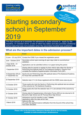 Starting Secondary School in September 2019