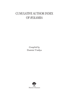 Cumulative Author Index of Rolamba | 1